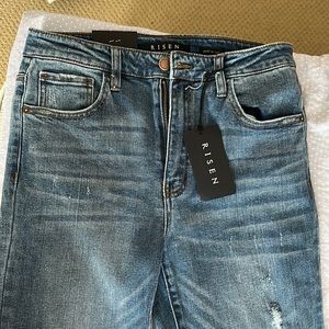 RISEN high waist distressed straight leg jeans